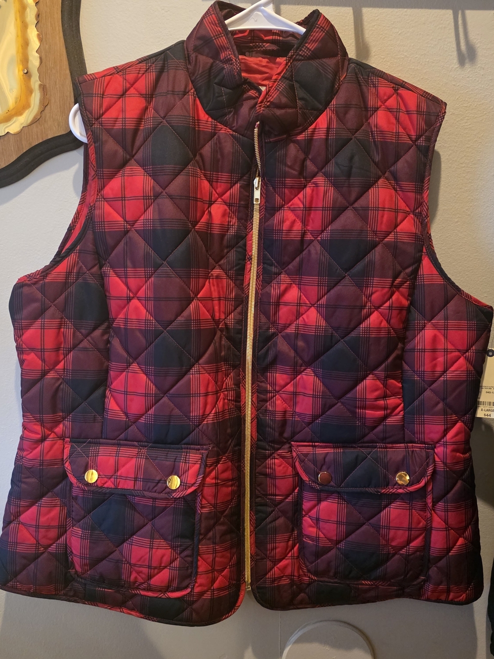 St. John's Bay Red and Black Quilted Plaid Vest